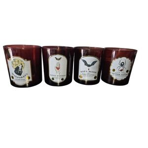 Halloween Apothecary Glasses Set of 4 Amber Wolfsbane Bats Blood Potion